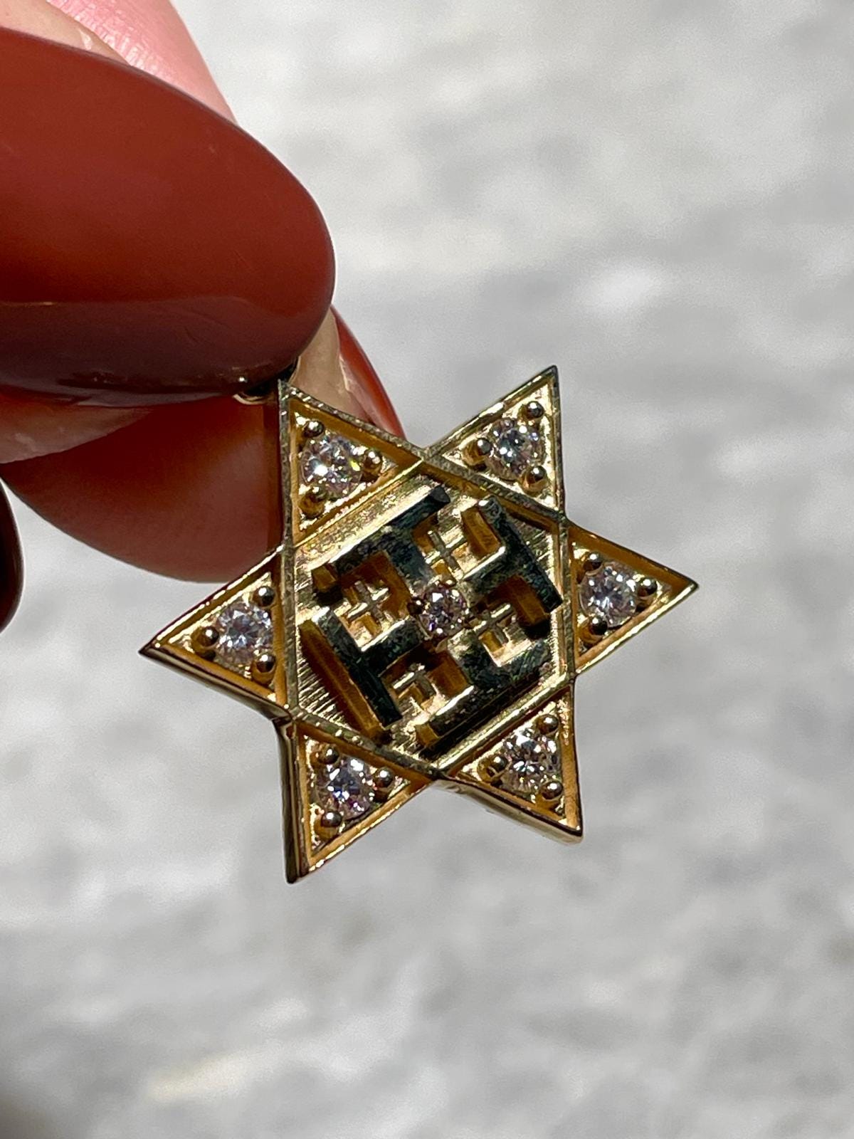 Diamonds Jerusalem Cross and Star of David Necklace, 14k Gold, jewish star, cross pendant, jewish and christian necklace, evangelical