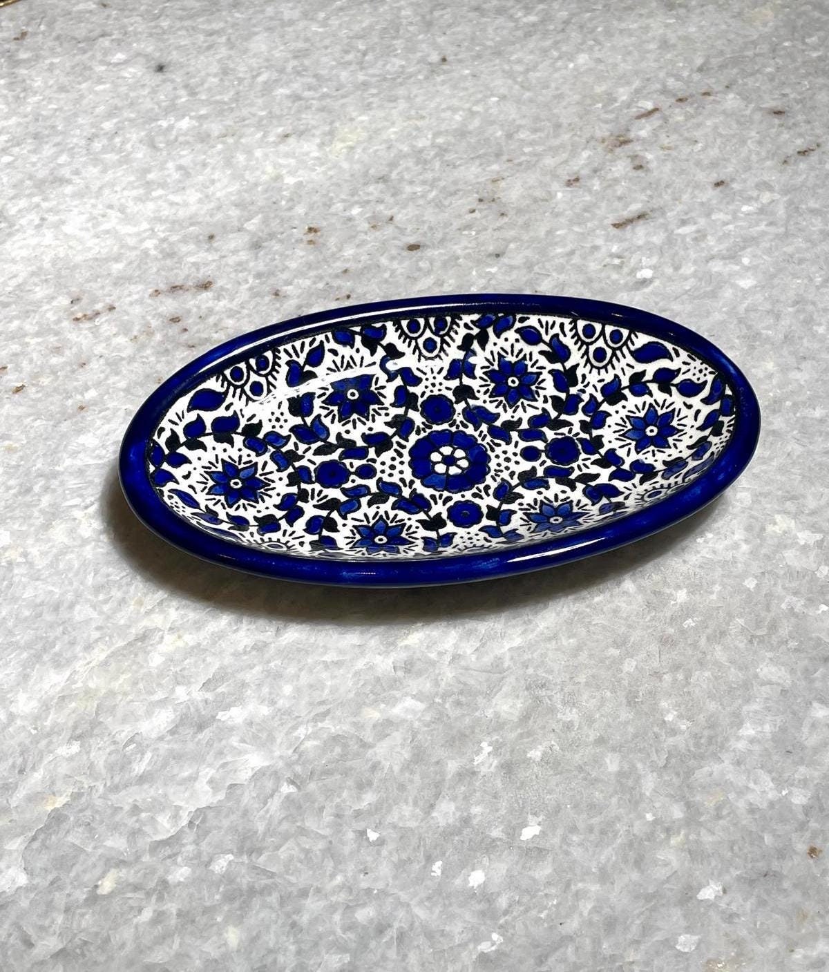 Ceramic plate, Handmade pottery, blue and white ceramic, Kitchen decor, Spoon holder for kitchen, Judaica, Home Decor, New Home Gift