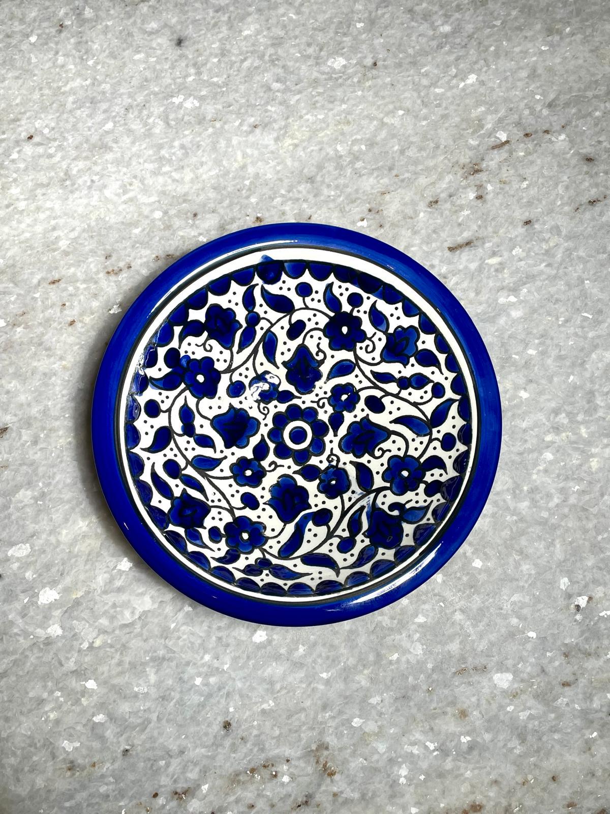 Blue and White Ceramic Plate, Handmade pottery, Kitchen decor, Spoon holder for kitchen, Judaica, Home Decor, New Home Gift, round plate