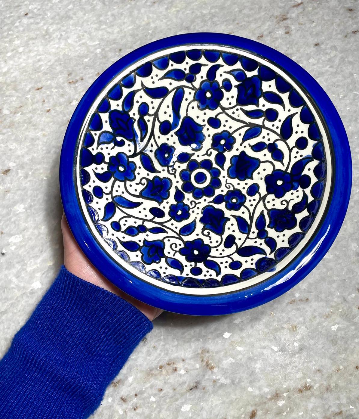 Blue and White Ceramic Plate, Handmade pottery, Kitchen decor, Spoon holder for kitchen, Judaica, Home Decor, New Home Gift, round plate
