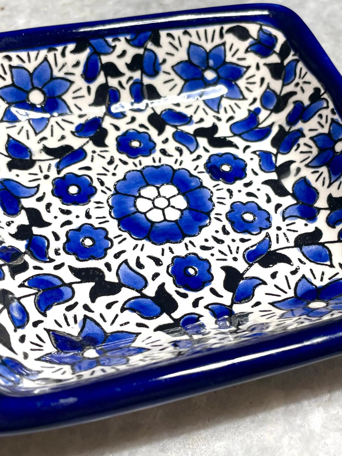 Floral Blue And White Ceramic Plate, Handmade pottery, floral ceramic, Kitchen decor, kitchen set, Judaica gifts, Home Decor, New Home Gift