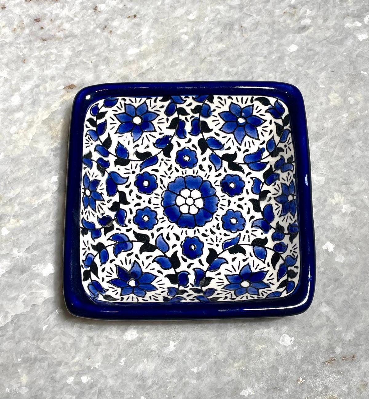 Floral Blue And White Ceramic Plate, Handmade pottery, floral ceramic, Kitchen decor, kitchen set, Judaica gifts, Home Decor, New Home Gift
