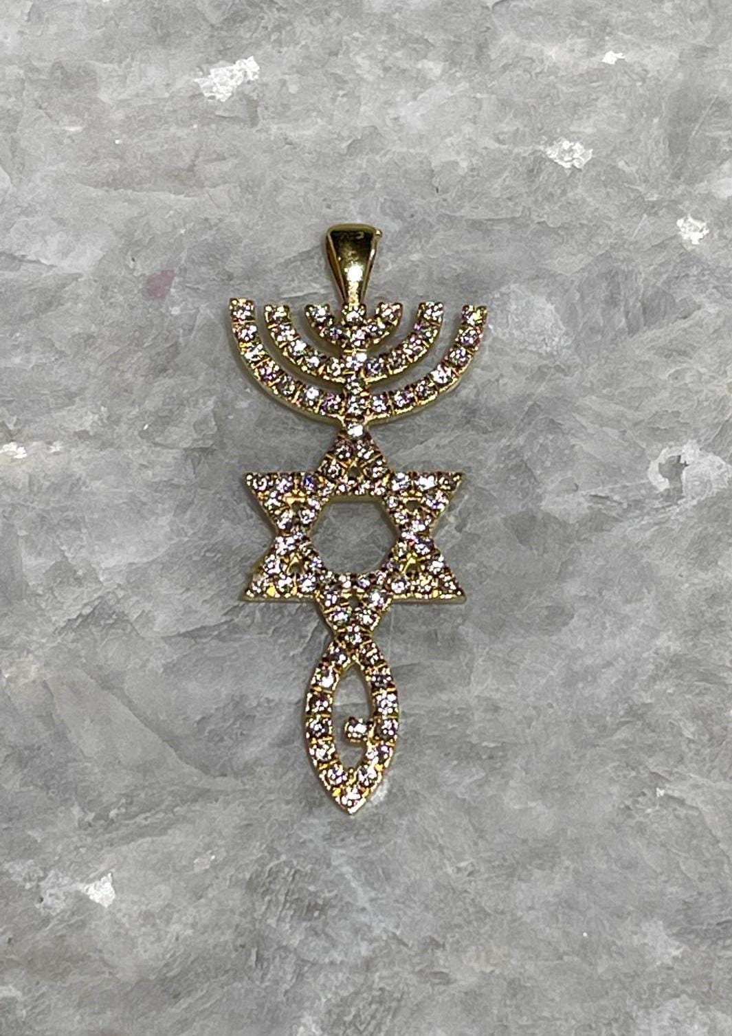 Diamond Messianic Pendant, 14 Gold, Messianic Jewelry, christian gift, Baptism Gift, Gold Messianic Necklace, Messiah necklace, 14k judaica