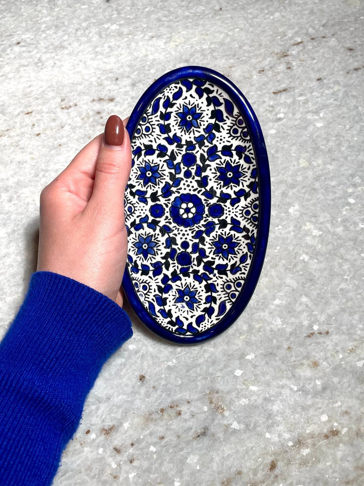 Ceramic plate, Handmade pottery, blue and white ceramic, Kitchen decor, Spoon holder for kitchen, Judaica, Home Decor, New Home Gift