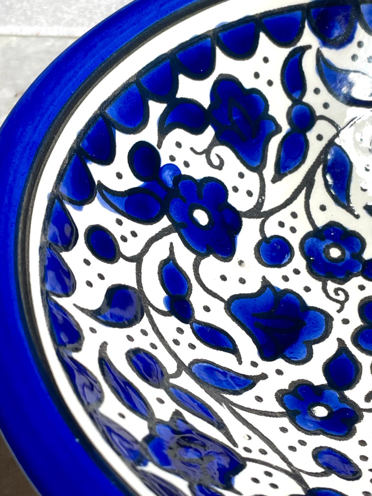 Blue and White Ceramic Plate, Handmade pottery, Kitchen decor, Spoon holder for kitchen, Judaica, Home Decor, New Home Gift, round plate