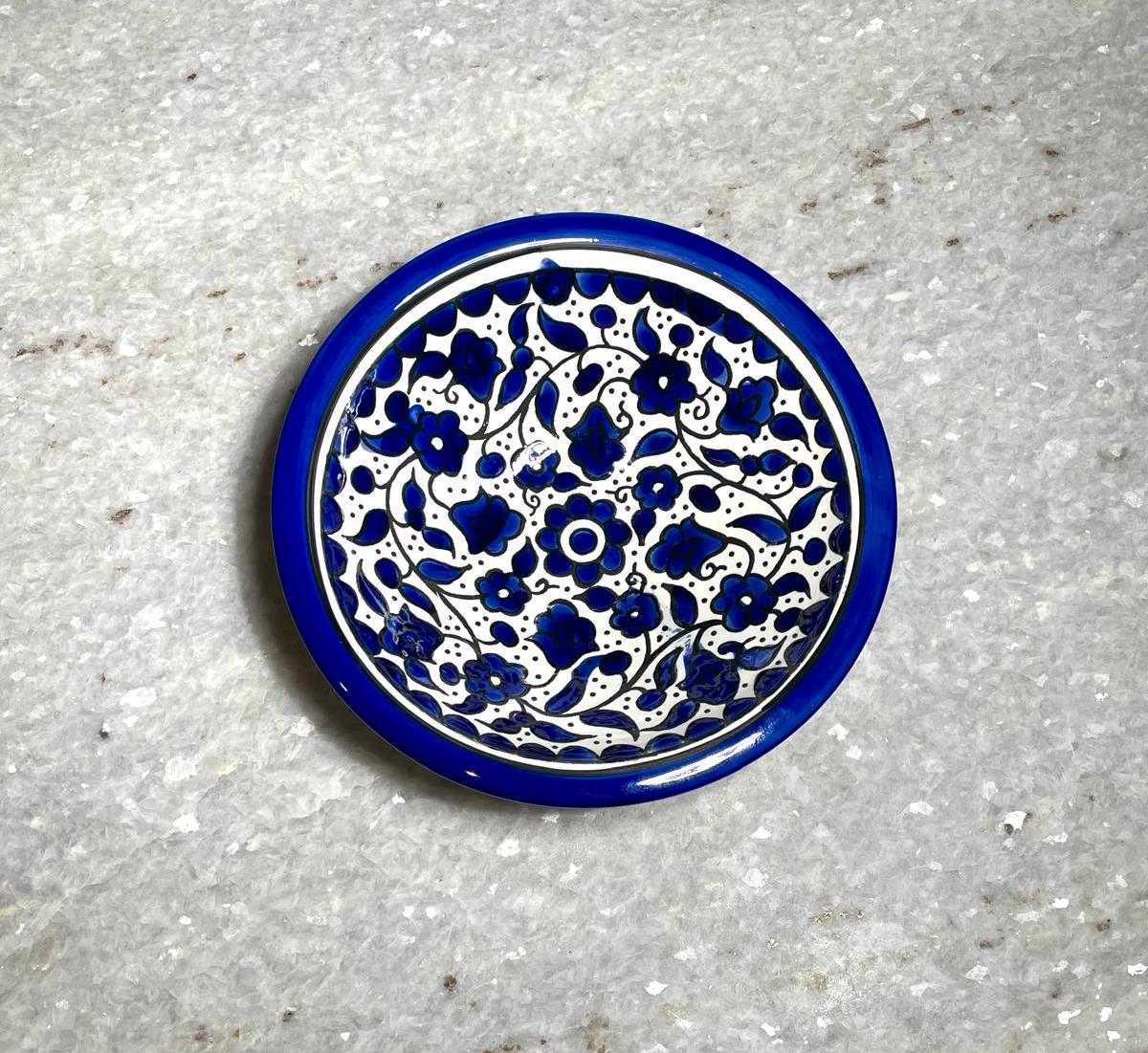 Blue and White Ceramic Plate, Handmade pottery, Kitchen decor, Spoon holder for kitchen, Judaica, Home Decor, New Home Gift, round plate