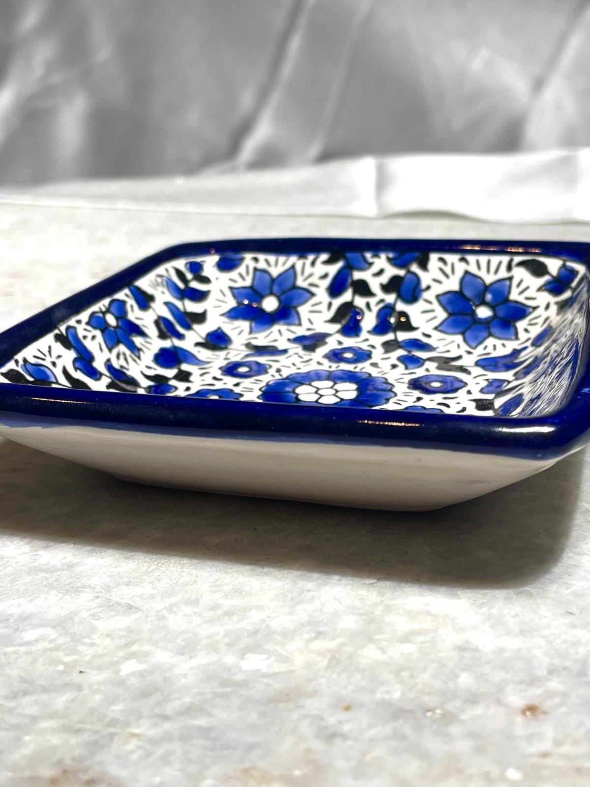 Floral Blue And White Ceramic Plate, Handmade pottery, floral ceramic, Kitchen decor, kitchen set, Judaica gifts, Home Decor, New Home Gift